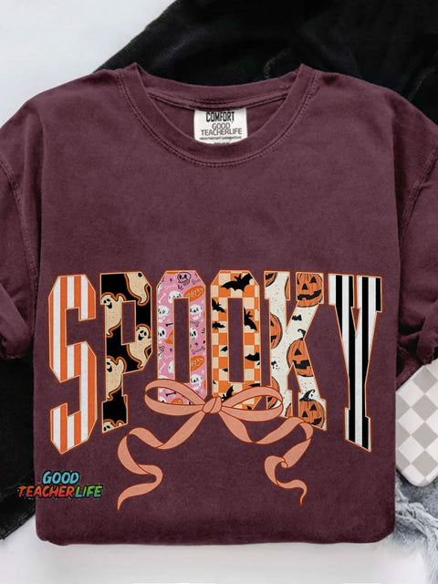 Coquette Halloween Spooky Casual Print T-shirt