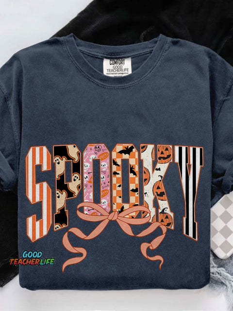 Coquette Halloween Spooky Casual Print T-shirt