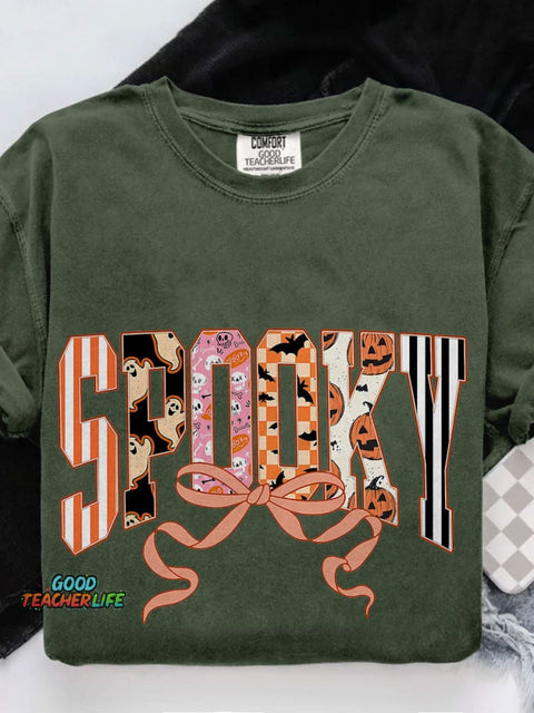 Coquette Halloween Spooky Casual Print T-shirt