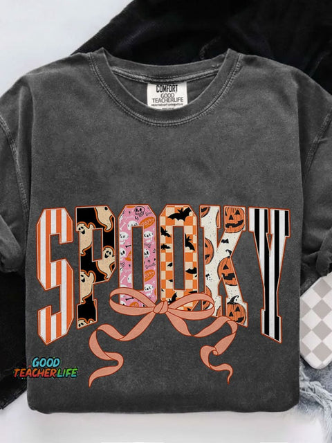 Coquette Halloween Spooky Casual Print T-shirt