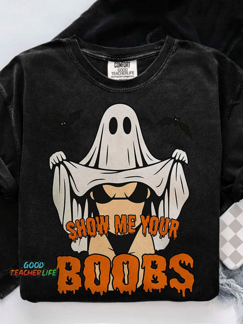 Funny Halloween Ghost Spooky Season Casual Print T-shirt