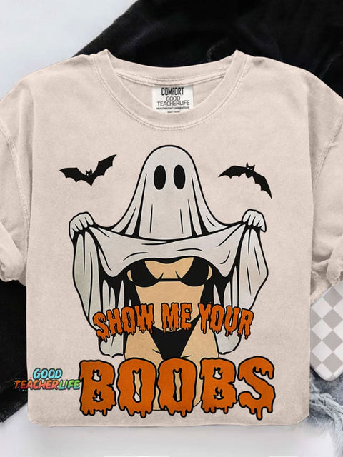 Funny Halloween Ghost Spooky Season Casual Print T-shirt
