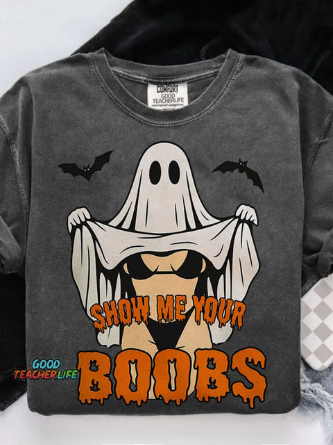 Funny Halloween Ghost Spooky Season Casual Print T-shirt