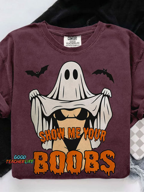 Funny Halloween Ghost Spooky Season Casual Print T-shirt