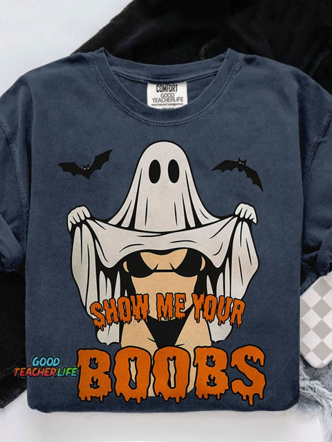 Funny Halloween Ghost Spooky Season Casual Print T-shirt