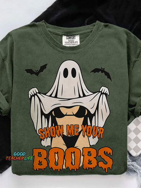 Funny Halloween Ghost Spooky Season Casual Print T-shirt
