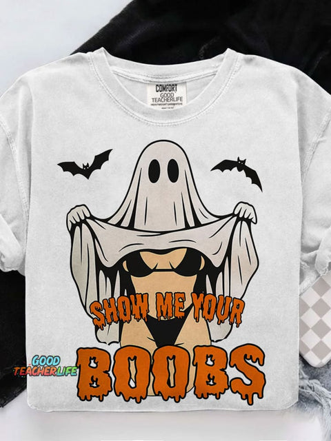 Funny Halloween Ghost Spooky Season Casual Print T-shirt