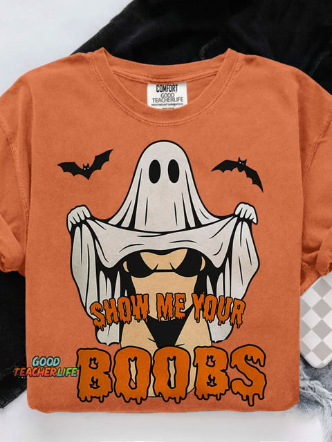 Funny Halloween Ghost Spooky Season Casual Print T-shirt