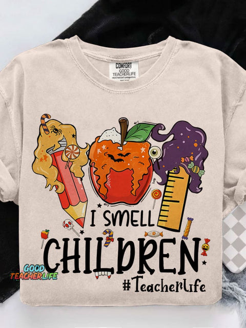 I Smell Children Teacher Halloween Teacher Casual Print T-shirt