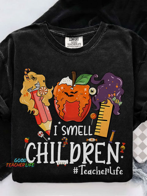I Smell Children Teacher Halloween Teacher Casual Print T-shirt
