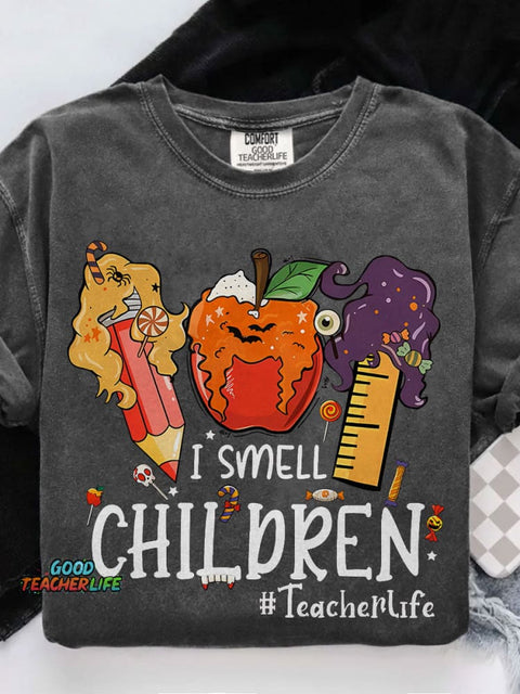 I Smell Children Teacher Halloween Teacher Casual Print T-shirt