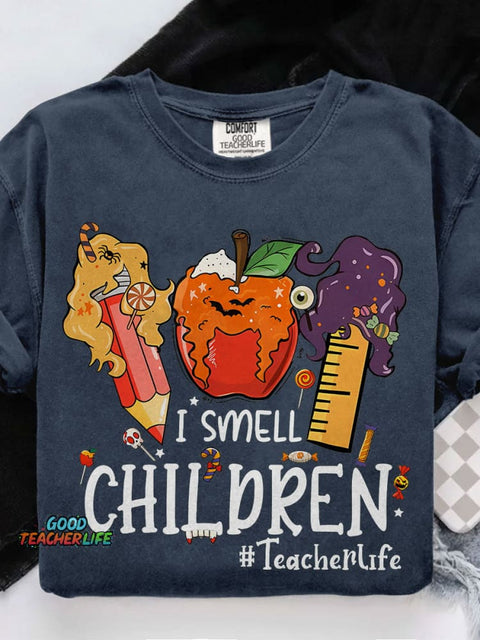 I Smell Children Teacher Halloween Teacher Casual Print T-shirt