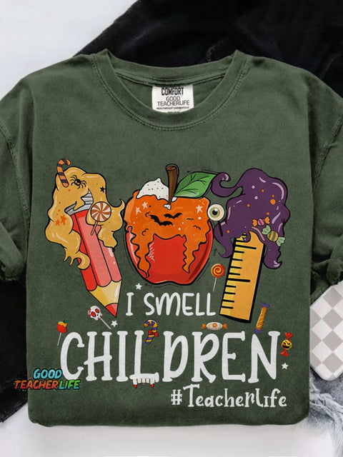 I Smell Children Teacher Halloween Teacher Casual Print T-shirt