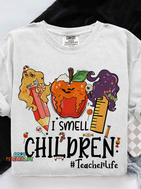 I Smell Children Teacher Halloween Teacher Casual Print T-shirt