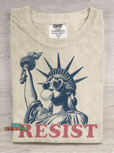 Resist Shirt Statue of Liberty Casual Print T-shirt