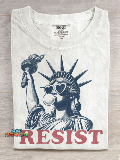 Resist Shirt Statue of Liberty Casual Print T-shirt