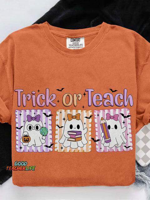 Teacher Halloween Trick Or Teach Casual Print T-shirt