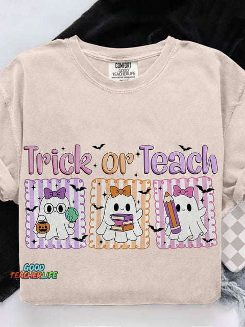Teacher Halloween Trick Or Teach Casual Print T-shirt