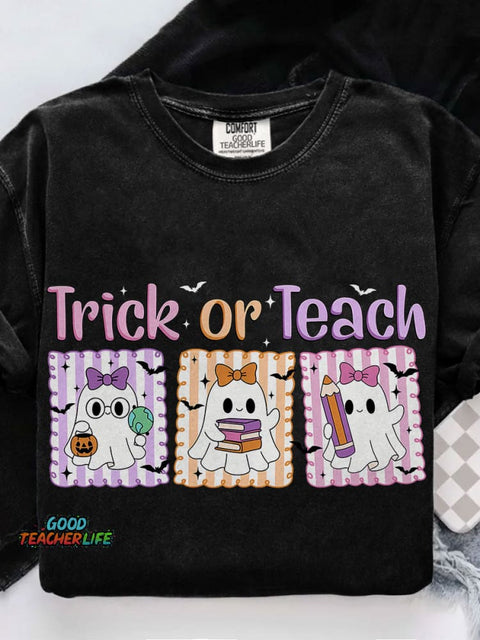 Teacher Halloween Trick Or Teach Casual Print T-shirt