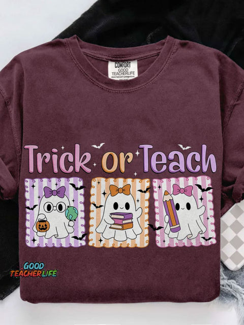 Teacher Halloween Trick Or Teach Casual Print T-shirt