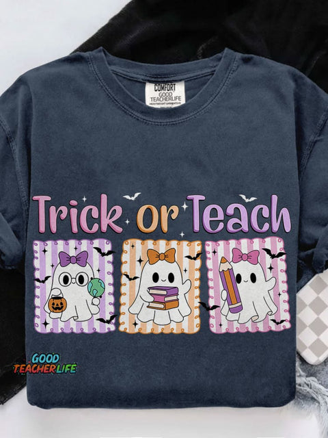 Teacher Halloween Trick Or Teach Casual Print T-shirt