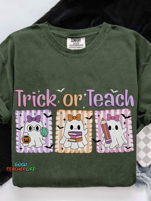 Teacher Halloween Trick Or Teach Casual Print T-shirt