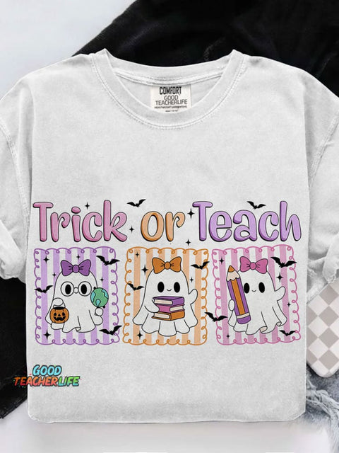 Teacher Halloween Trick Or Teach Casual Print T-shirt