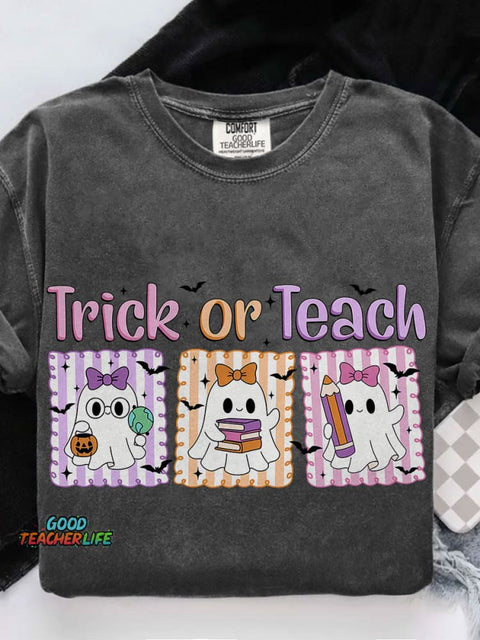 Teacher Halloween Trick Or Teach Casual Print T-shirt
