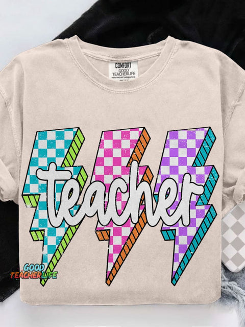 Lightning Bolt Teacher Casual Print T-shirt