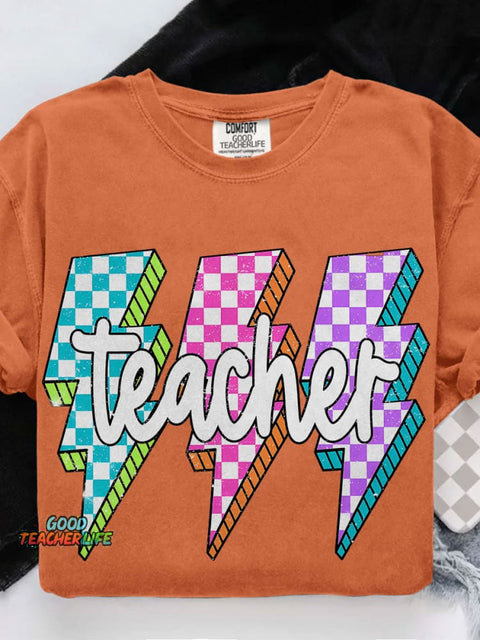 Lightning Bolt Teacher Casual Print T-shirt