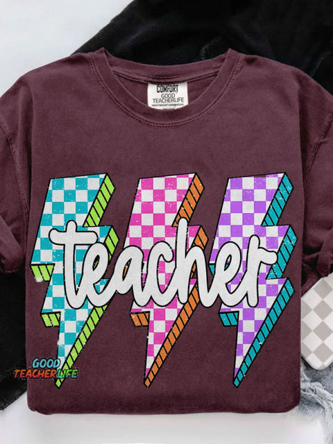 Lightning Bolt Teacher Casual Print T-shirt