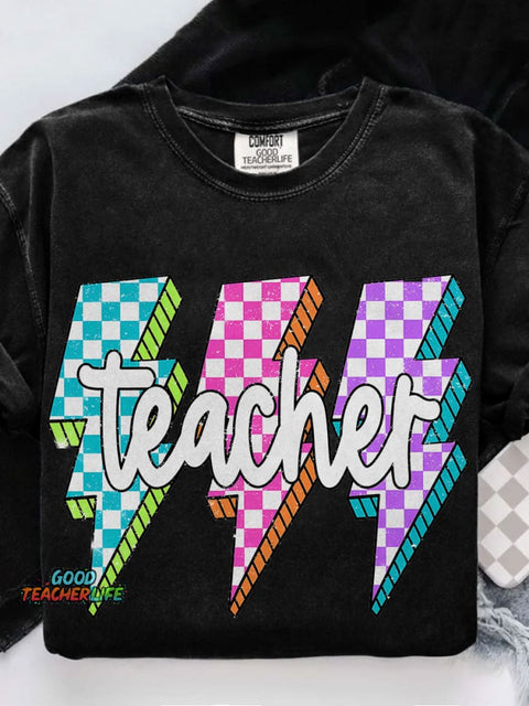 Lightning Bolt Teacher Casual Print T-shirt