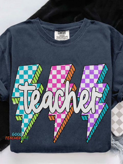 Lightning Bolt Teacher Casual Print T-shirt