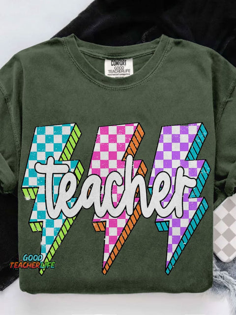 Lightning Bolt Teacher Casual Print T-shirt
