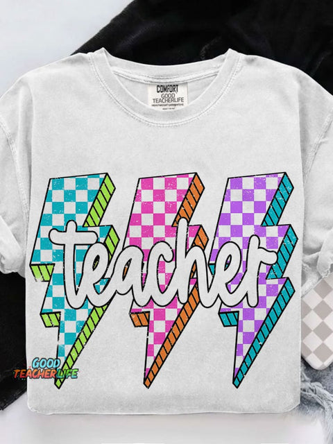 Lightning Bolt Teacher Casual Print T-shirt