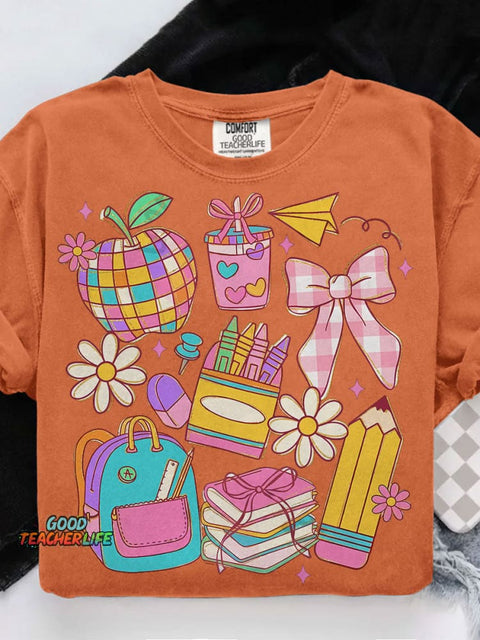 Preppy Coquette Teacher Casual Print T-shirt