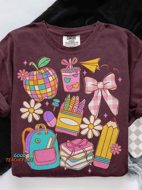 Preppy Coquette Teacher Casual Print T-shirt