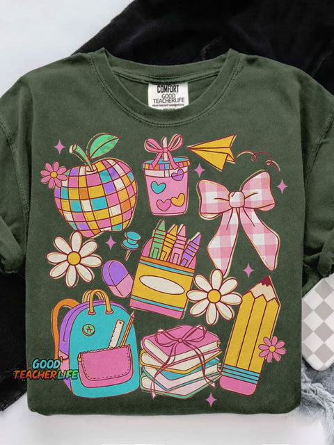 Preppy Coquette Teacher Casual Print T-shirt