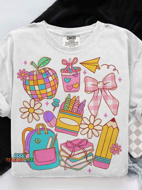 Preppy Coquette Teacher Casual Print T-shirt