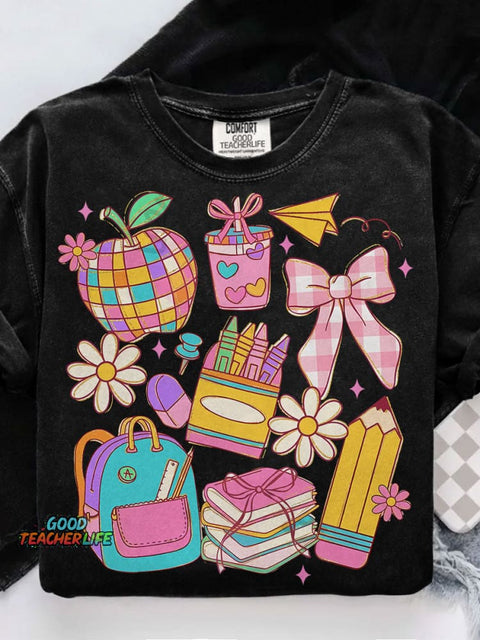 Preppy Coquette Teacher Casual Print T-shirt