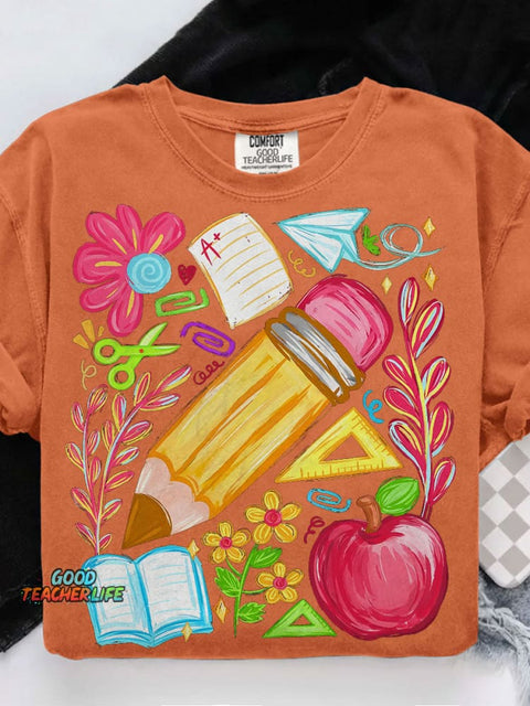 Floral Teacher Pencil Casual Print T-shirt