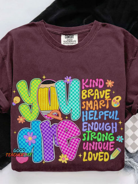 Retro Neon Checkered Teacher Colorful You Are Teacher Casual Print T-shirt
