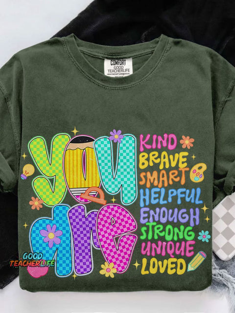 Retro Neon Checkered Teacher Colorful You Are Teacher Casual Print T-shirt