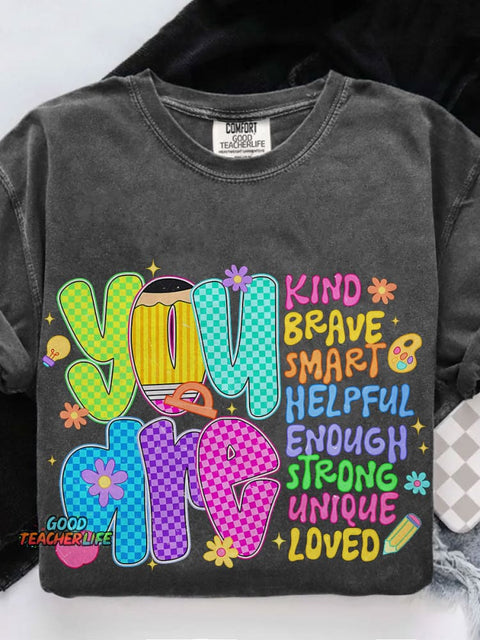 Retro Neon Checkered Teacher Colorful You Are Teacher Casual Print T-shirt