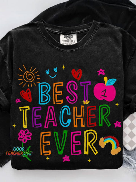 Best Teacher Ever Teach Retro Crayon Teacher Casual Print T-shirt