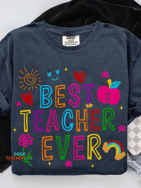 Best Teacher Ever Teach Retro Crayon Teacher Casual Print T-shirt