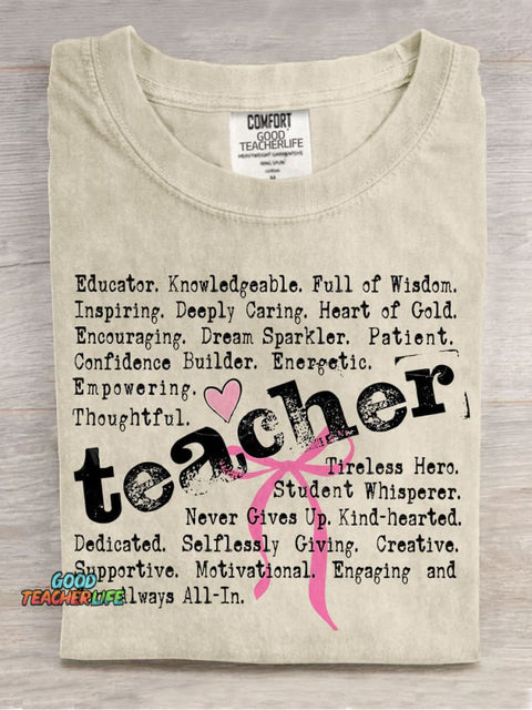 Teacher Words Coquette Teacher Casual Print T-shirt