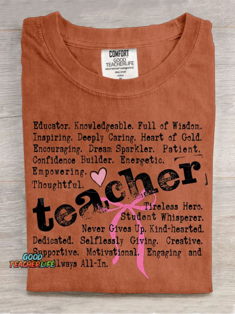 Teacher Words Coquette Teacher Casual Print T-shirt