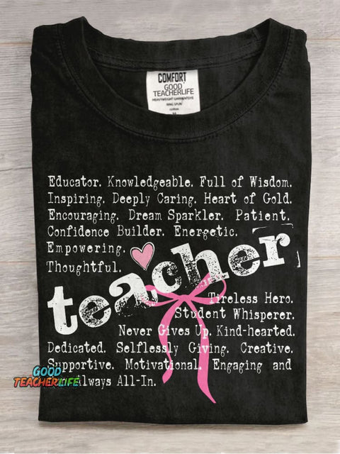 Teacher Words Coquette Teacher Casual Print T-shirt