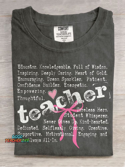 Teacher Words Coquette Teacher Casual Print T-shirt